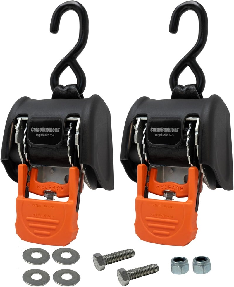 CargoBuckle G3 Bolt On Retractable Ratchet Straps Heavy Duty, 3,500 lbs Break Strength, 2-Inch x 6-Feet Automotive Tie-Downs for Trucks, Cargo Trailer Straps for ATV & SxS, 2-Pack - Image 1